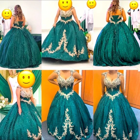 Dresses | Emerald Green Gold Sweet 16 Dress With Petticoat | Poshmark